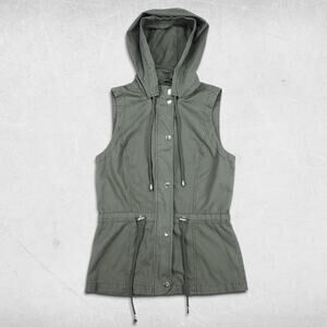 Ci Sono Vest Jacket Womens M Green Hooded Drawstring Waist Streetwear Utility